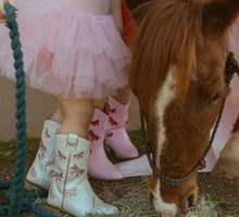 Load image into Gallery viewer, Cowgirl White + Pink Bow Boots