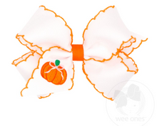Load image into Gallery viewer, Harvest Pumpkin Embroidery Moonstitch Hair Bow