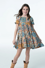Load image into Gallery viewer, Haven Western Print Girls Dress with Cactus | Soft Viscose- Painted Tiles