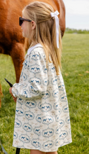 Load image into Gallery viewer, Long Sleeve Banks Bow Dress- Horse Bits and Bows/ Worth Ave White