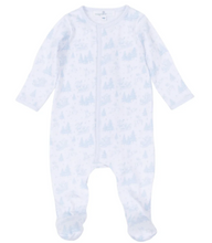 Load image into Gallery viewer, Holiday Toile Footie - Light Blue