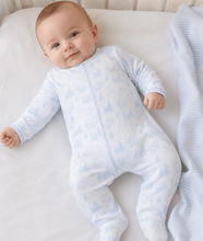 Load image into Gallery viewer, Holiday Toile Footie - Light Blue