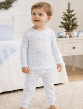 Load image into Gallery viewer, Holiday Toile Long Pajamas - Light Blue