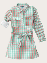 Load image into Gallery viewer, Girls' Long Sleeve Belted Shirt Dress-Holiday Plaid