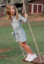Load image into Gallery viewer, Girls' Long Sleeve Belted Shirt Dress-Holiday Plaid
