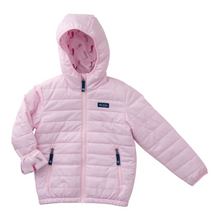Load image into Gallery viewer, Girls Hooded Puffer Jacket in Pink Tulle with Cowboy Boot Print Liner