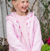 Load image into Gallery viewer, Girls Hooded Puffer Jacket in Pink Tulle with Cowboy Boot Print Liner