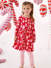 Load image into Gallery viewer, Girls Red Holly Christmas Ornament Bows Knit Long Sleeve Twirl Dress
