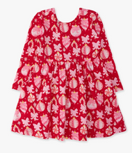 Load image into Gallery viewer, Girls Red Holly Christmas Ornament Bows Knit Long Sleeve Twirl Dress