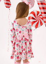 Load image into Gallery viewer, Girls Holly Christmas Ornament Bows Knit Long Sleeve Twirl Dress
