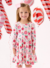 Load image into Gallery viewer, Girls Holly Christmas Ornament Bows Knit Long Sleeve Twirl Dress