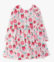 Load image into Gallery viewer, Girls Holly Christmas Ornament Bows Knit Long Sleeve Twirl Dress