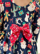 Load image into Gallery viewer, Girls Giddy Up Santa Western Christmas Knit Long Sleeve Twirl Dress