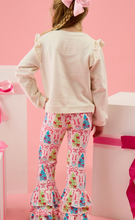Load image into Gallery viewer, Girls Merry &amp; Bright Christmas Bows Ruffle Flare Pants