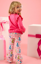 Load image into Gallery viewer, Toddler Girls Merry &amp; Bright Christmas Bows Ruffle Flare Pants with Signature Rear Ruffles