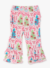 Load image into Gallery viewer, Toddler Girls Merry &amp; Bright Christmas Bows Ruffle Flare Pants with Signature Rear Ruffles