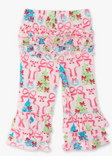 Load image into Gallery viewer, Toddler Girls Merry &amp; Bright Christmas Bows Ruffle Flare Pants with Signature Rear Ruffles