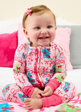 Load image into Gallery viewer, SoftSnooze™ Baby Girls Bamboo Viscose Merry &amp; Bright Christmas Bows Convertible Ruffle One Piece Footie Pajama