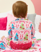 Load image into Gallery viewer, SoftSnooze™ Baby Girls Bamboo Viscose Merry &amp; Bright Christmas Bows Convertible Ruffle One Piece Footie Pajama
