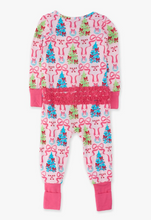 Load image into Gallery viewer, SoftSnooze™ Baby Girls Bamboo Viscose Merry &amp; Bright Christmas Bows Convertible Ruffle One Piece Footie Pajama