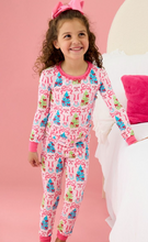 Load image into Gallery viewer, SoftSnooze™ Girls Bamboo Viscose Merry &amp; Bright Christmas Bows Ruffle Long Sleeve Pajama Set