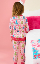 Load image into Gallery viewer, SoftSnooze™ Toddler Girls Bamboo Viscose Merry &amp; Bright Christmas Bows Ruffle Long Sleeve Pajama Set with Signature Rear Ruffles