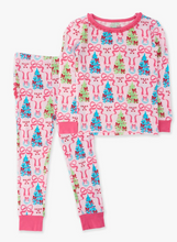 Load image into Gallery viewer, SoftSnooze™ Toddler Girls Bamboo Viscose Merry &amp; Bright Christmas Bows Ruffle Long Sleeve Pajama Set with Signature Rear Ruffles