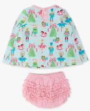 Load image into Gallery viewer, Baby Girls Nutcracker Christmas Wishes Knit Long Sleeve Applique Pocket Swing Top &amp; Ruffle Bloomer Set