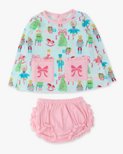 Load image into Gallery viewer, Baby Girls Nutcracker Christmas Wishes Knit Long Sleeve Applique Pocket Swing Top &amp; Ruffle Bloomer Set