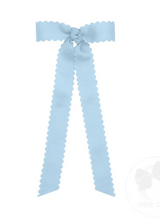 Load image into Gallery viewer, Mini Grosgrain Bowtie with Scalloped Edge, Knot Wrap, and Streamer Tails