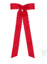 Load image into Gallery viewer, Mini Grosgrain Bowtie with Scalloped Edge, Knot Wrap, and Streamer Tails