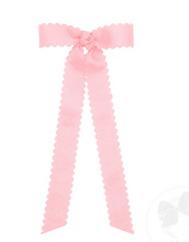 Load image into Gallery viewer, Mini Grosgrain Bowtie with Scalloped Edge, Knot Wrap, and Streamer Tails