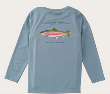 Load image into Gallery viewer, Boys' Pro Performance Long Sleeve T-shirt in Arona Blue with Rainbow Trout Art