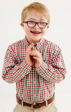 Load image into Gallery viewer, Dean's List Dress Shirt- Richmond Red and Kiawah Kelly Green Gingham