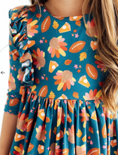 Load image into Gallery viewer, Gobble til You Wobble 3/4 Sleeve Ruffle Twirl Dress