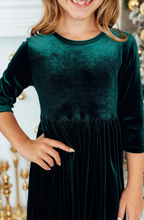 Load image into Gallery viewer, Hunter Green Velvet Twirl Dress
