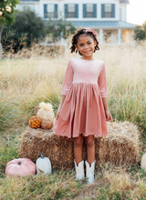 Load image into Gallery viewer, Vintage Pink Velvet Twirl Dress