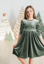 Load image into Gallery viewer, Sage Velvet Twirl Dress