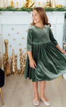 Load image into Gallery viewer, Sage Velvet Twirl Dress