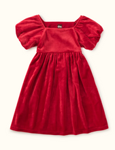 Load image into Gallery viewer, Puff Shoulder Velour Dress- Red Wagon