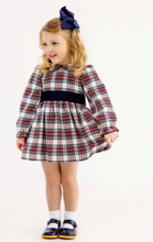 Load image into Gallery viewer, Long Sleeve Cindy Lou Sash Dress- Paris Pike Plaid with Nantucket Navy