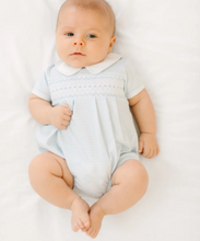 Load image into Gallery viewer, Benjamin Smocked Short Sleeve Bubble - Light Blue