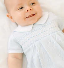 Load image into Gallery viewer, Benjamin Smocked Short Sleeve Bubble - Light Blue