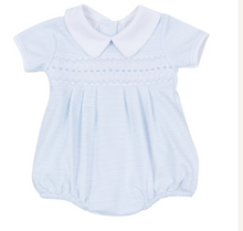 Load image into Gallery viewer, Benjamin Smocked Short Sleeve Bubble - Light Blue