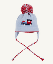 Load image into Gallery viewer, Parrish Pom Pom Hat- Beale Street Blue with Train