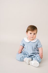 Stone Blue Check Precious Pleated Romper