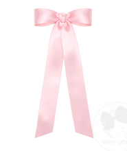 Load image into Gallery viewer, Mini French Satin Hair Bowtie with Knot Wrap and Streamer Tails