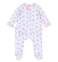 Load image into Gallery viewer, Santa Baby Pink Ruffle Zipper Footie