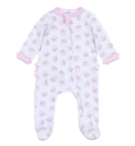 Santa Baby Pink Ruffle Zipper Footie