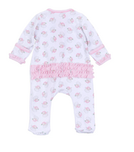 Load image into Gallery viewer, Santa Baby Pink Ruffle Zipper Footie